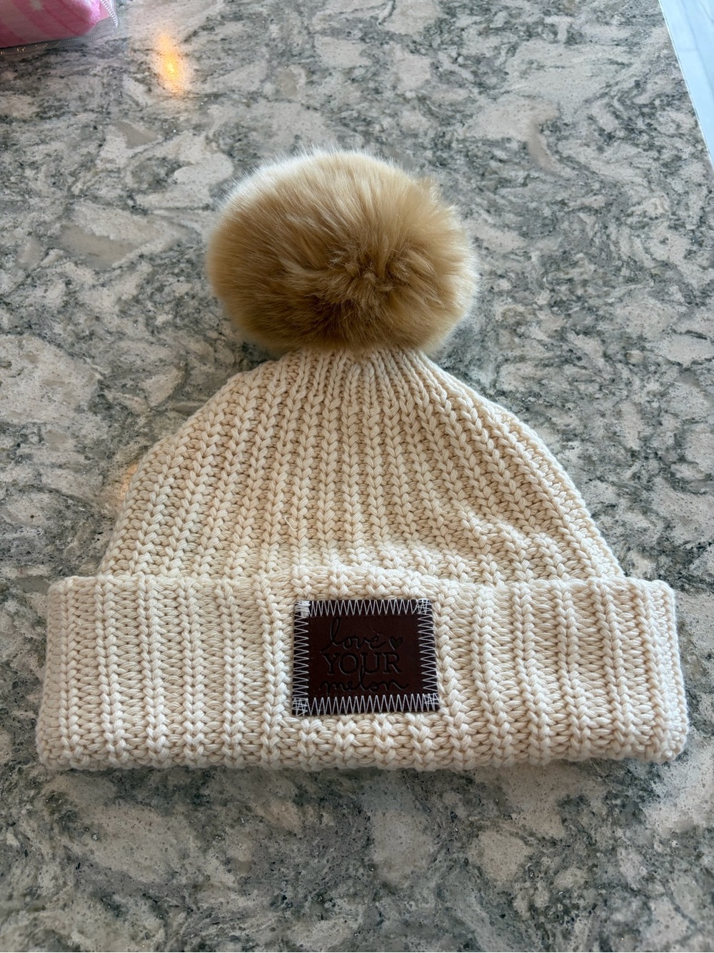 Love Your Melon Cream Winter Hat with Brown Pom
